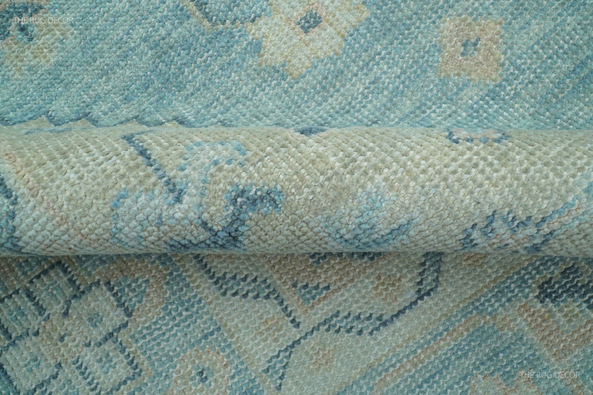 Traditional Turkish Design Blue And Beige Hand Knotted Wool Area Rug