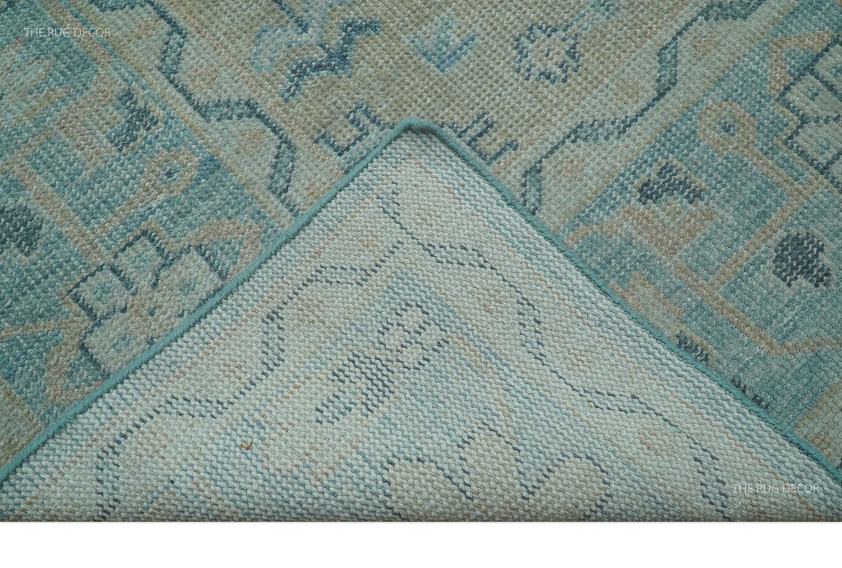 Traditional Turkish Design Blue And Beige Hand Knotted Wool Area Rug