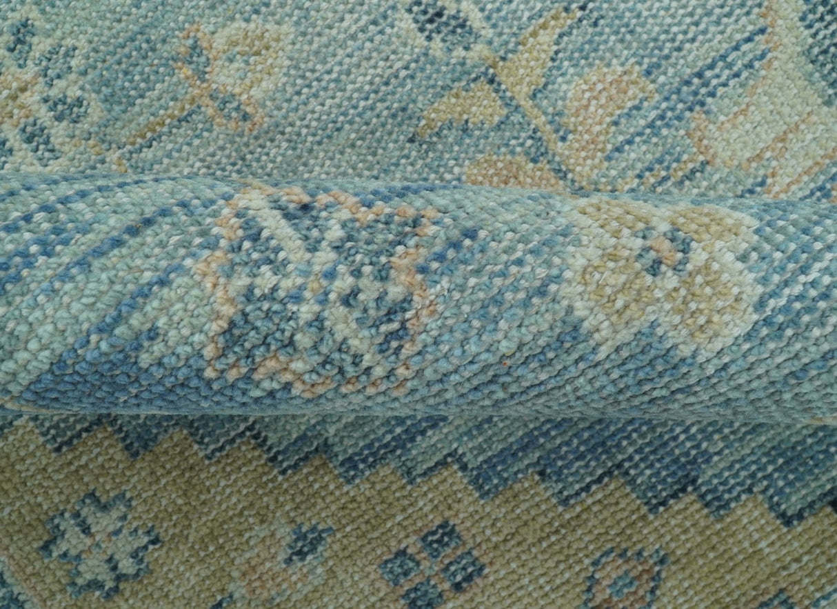 Traditional Turkish Design Blue And Beige Hand Knotted Wool Area Rug