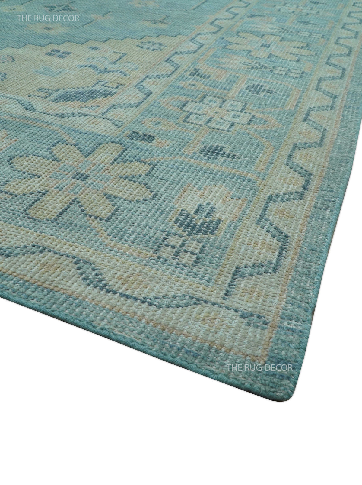 Traditional Turkish Design Blue And Beige Hand Knotted Wool Area Rug