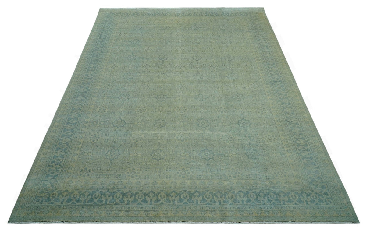Traditional Turkish Design Fine Blue And Beige Hand Knotted 10x14 Wool Area Rug