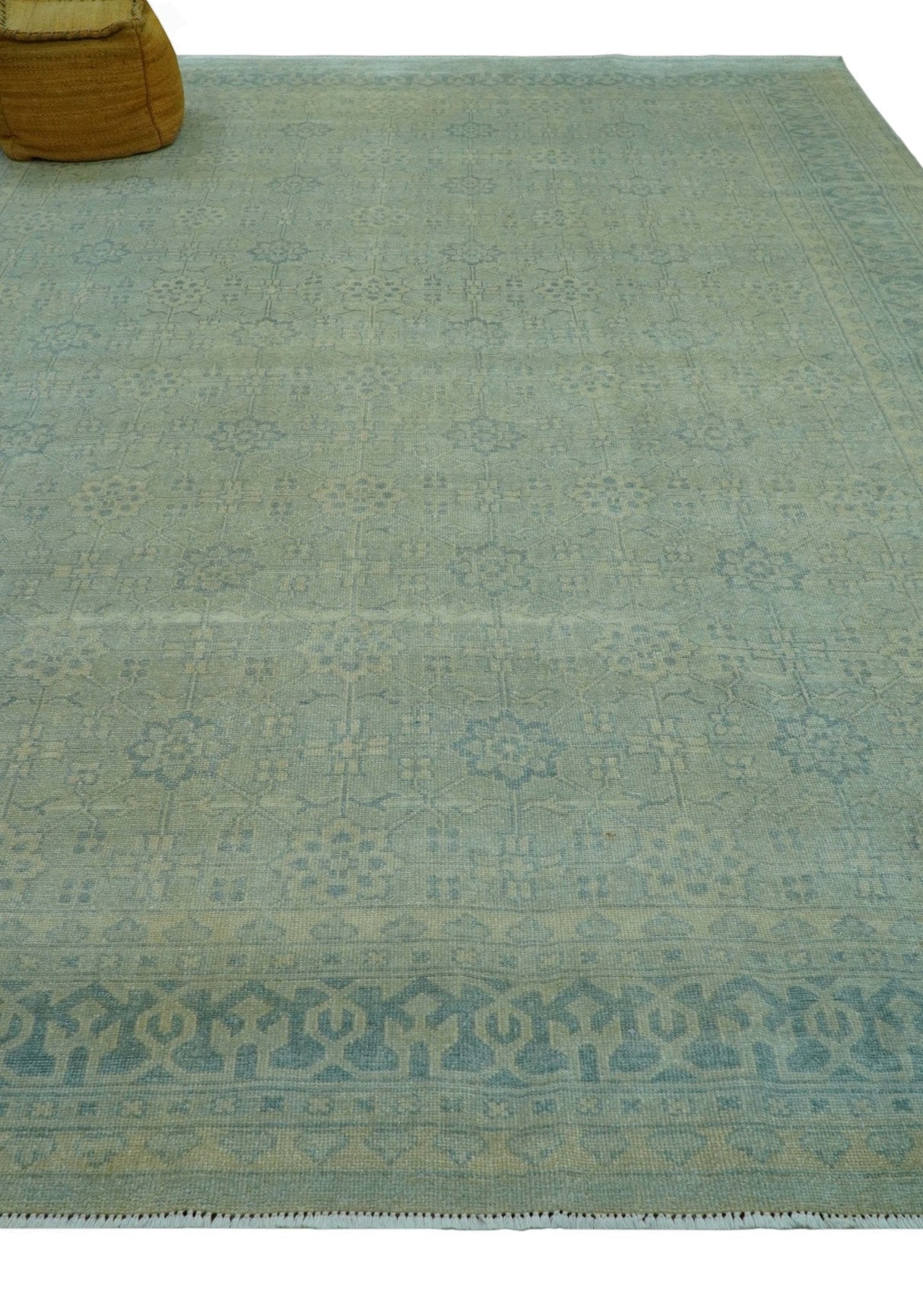 Traditional Turkish Design Fine Blue And Beige Hand Knotted 10x14 Wool Area Rug