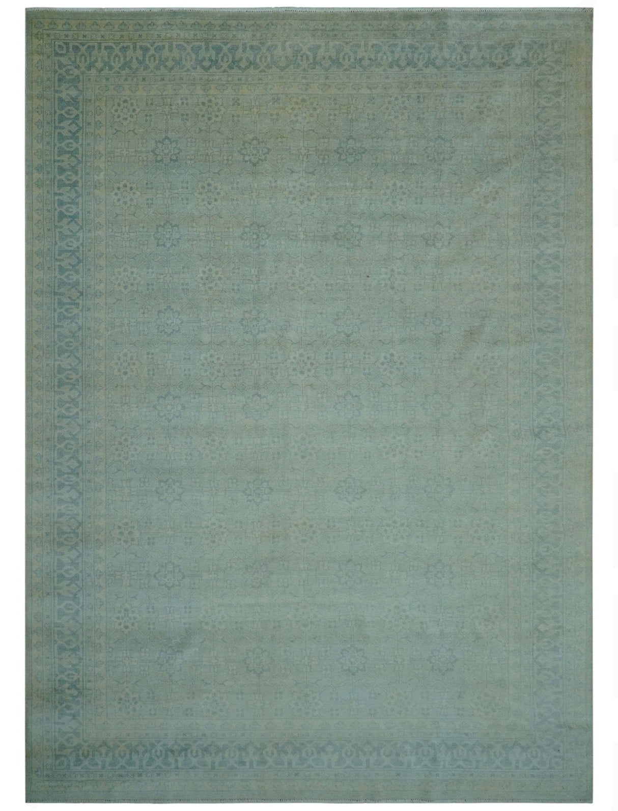 Traditional Turkish Design Fine Blue And Beige Hand Knotted 10x14 Wool Area Rug