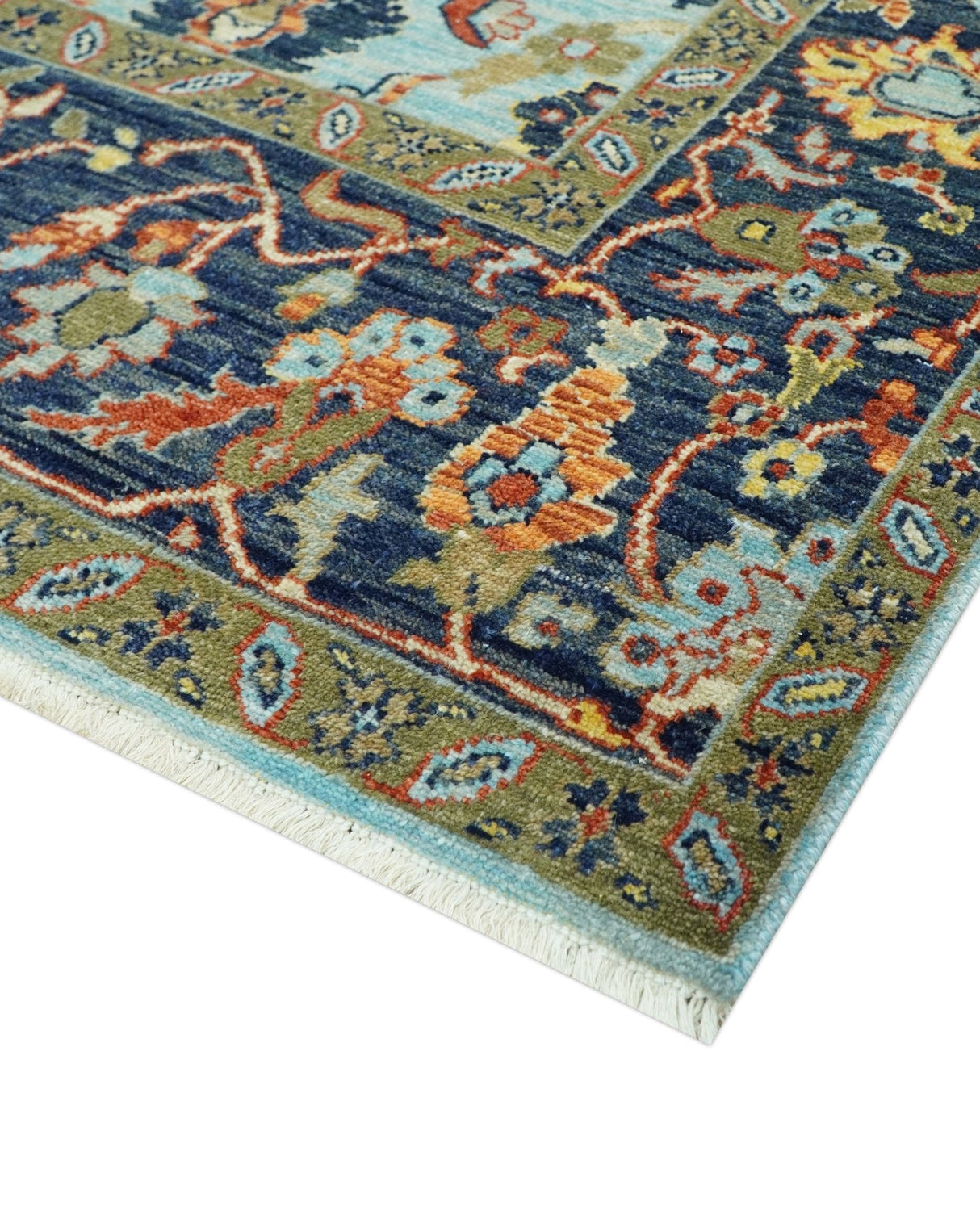 Traditional Turkish Knot Fine Blue And Rust Hand knotted Wool Area Rug