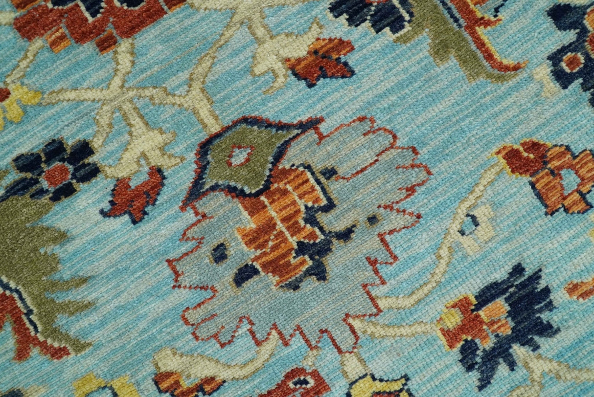 Traditional Turkish Knot Fine Blue And Rust Hand knotted Wool Area Rug