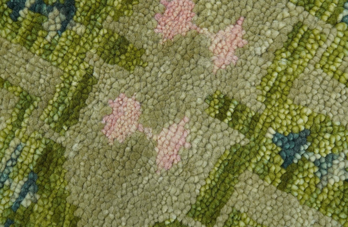 Transitional Design Green And Blue Hand Knotted Custom Made Wool Rug