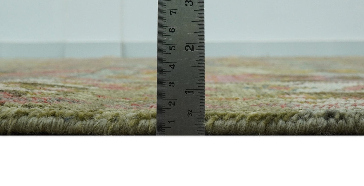 Transitional Green, Pink, Silver and Gold Hand Knotted Custom Made wool area rug