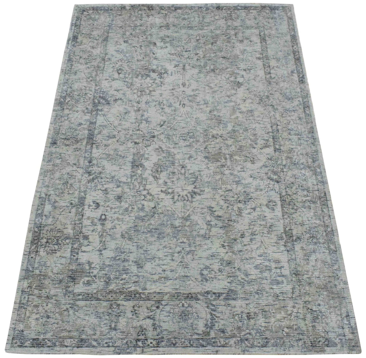 Transitional Silver and Gray Hand Loom Wool 5x7 Area Rug