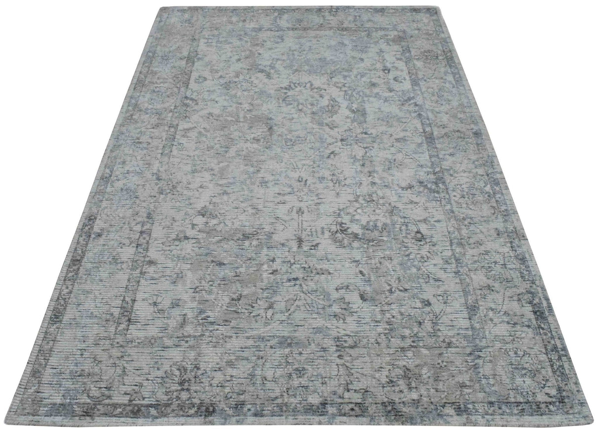 Transitional Silver and Gray Hand Loom Wool 5x7 Area Rug