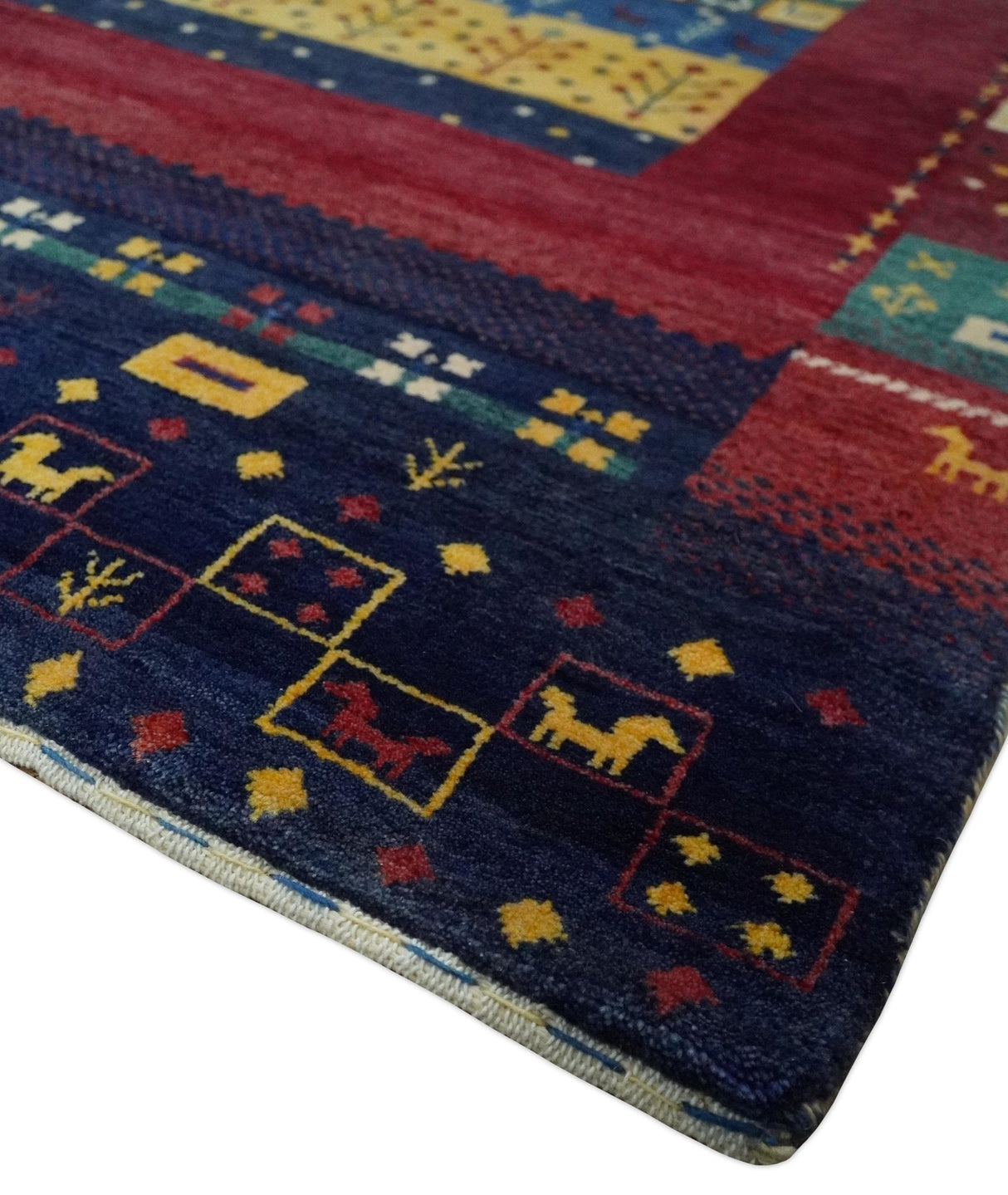 Tree 5x7 Multicolor Red and Blue Hand Knotted Wool Hand Made Lori Rug