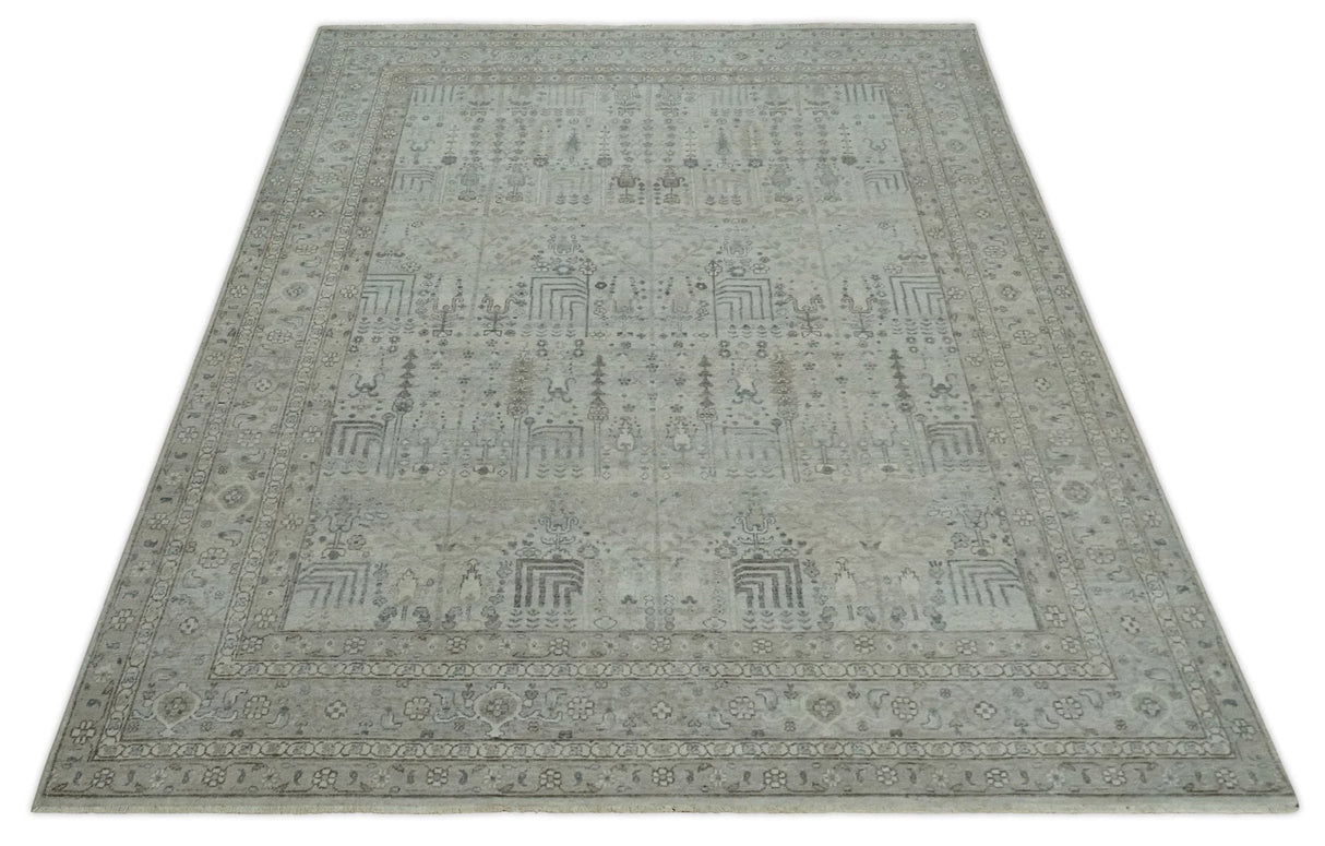 Tree of life Antique Distressed Finished Gray and Silver Low Pile Multi Size wool Area Rug