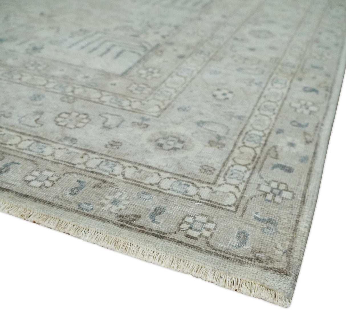 Tree of life Antique Distressed Finished Gray and Silver Low Pile Multi Size wool Area Rug