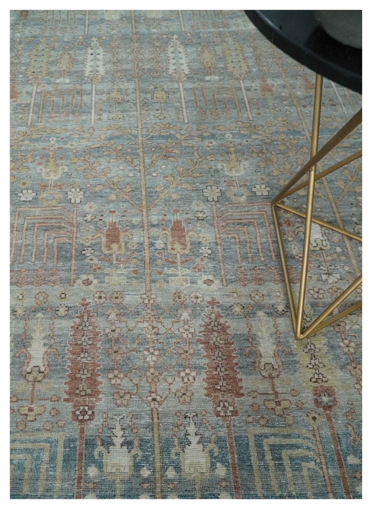 Tree of life Antique Distressed Finished Gray, Silver and Rust Low Pile Multi Size wool Area Rug