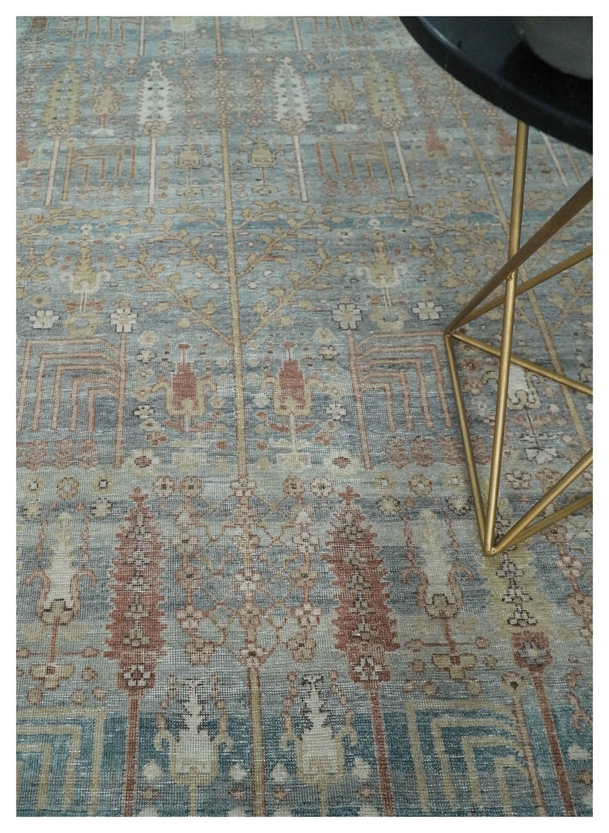 Tree of life Antique Distressed Finished Gray, Silver and Rust Low Pile Multi Size wool Area Rug