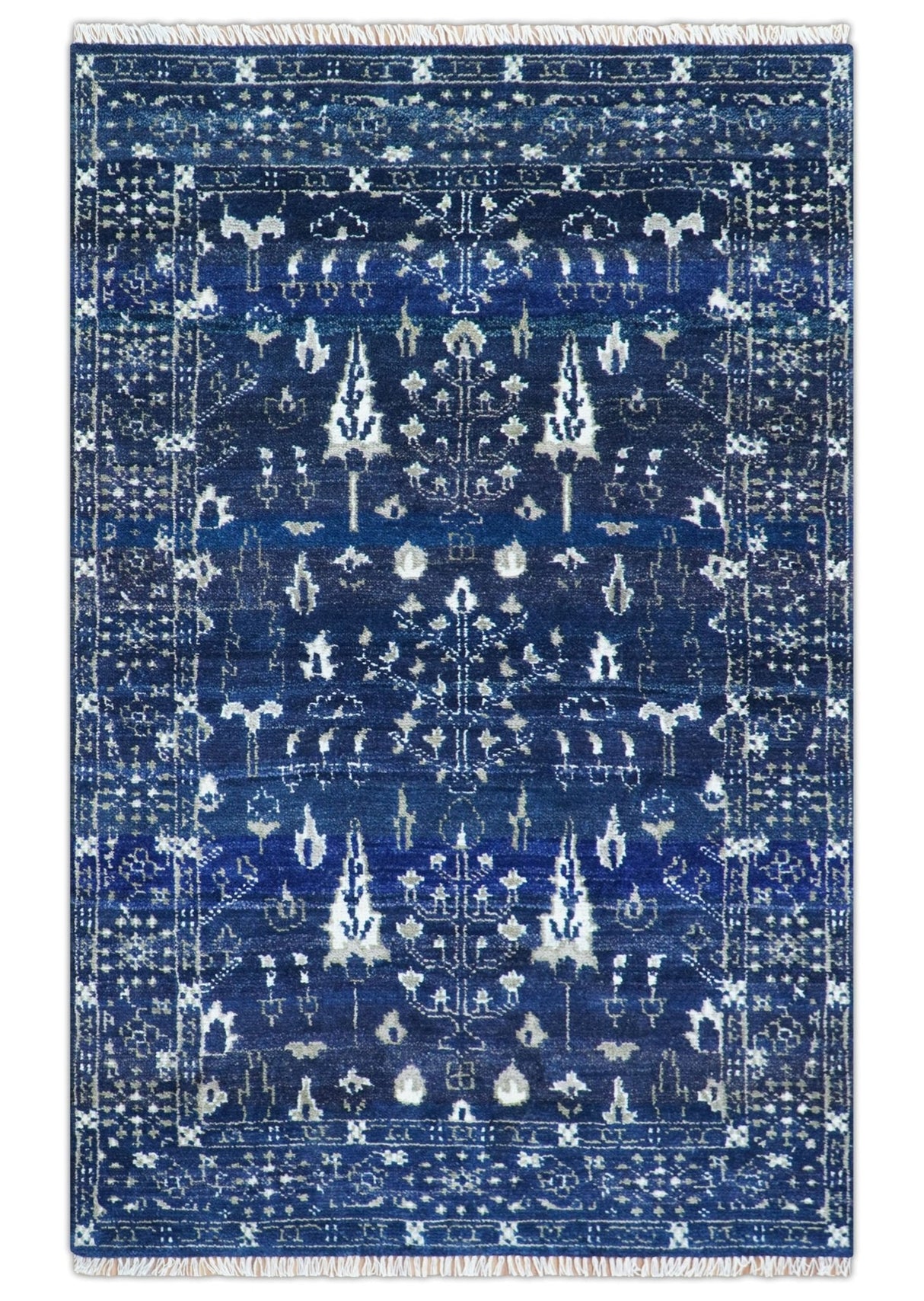 Tree of life Blue Traditional Style Hand knotted 5x8 Wool Area Rug