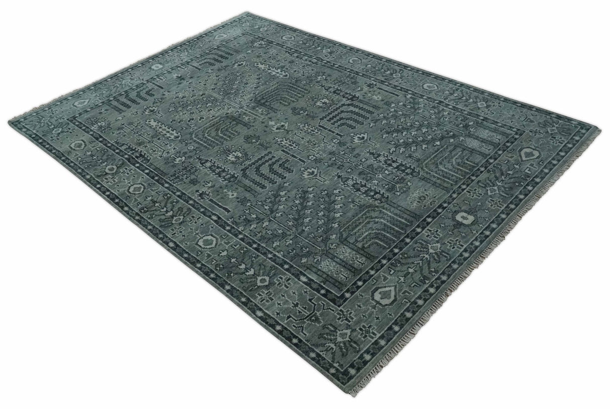 Tree of life Gray, Charcoal and Ivory Hand knotted Traditional Floral Multi Size wool Area Rug
