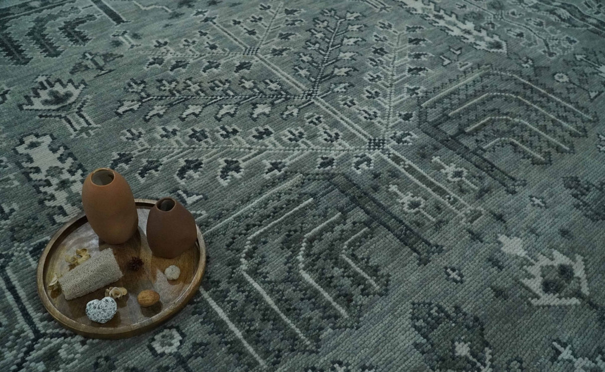 Tree of life Gray, Charcoal and Ivory Hand knotted Traditional Floral Multi Size wool Area Rug