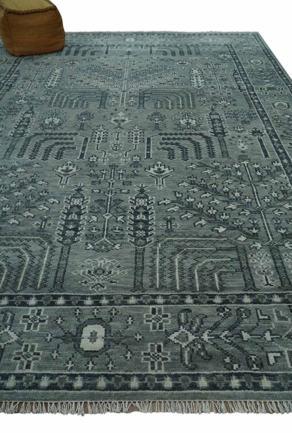 Tree of life Gray, Charcoal and Ivory Hand knotted Traditional Floral Multi Size wool Area Rug