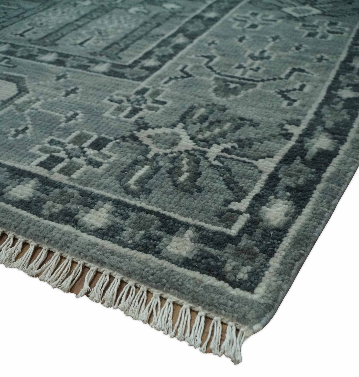 Tree of life Gray, Charcoal and Ivory Hand knotted Traditional Floral Multi Size wool Area Rug