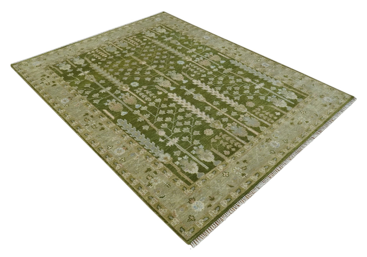 Alfombra de lana anudada a mano, tradicional y personalizada, con diseño Árbol de la vida verde y plata