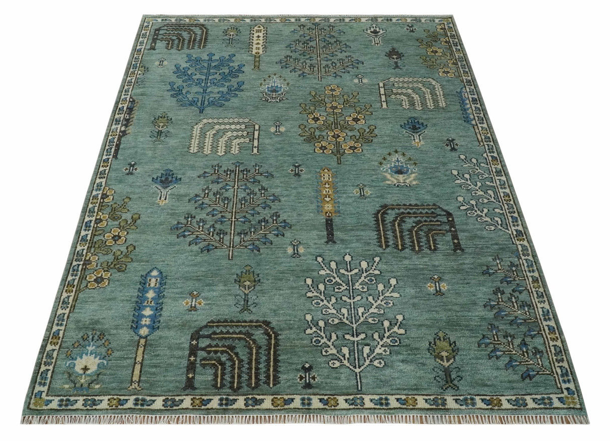 Tree of Life Green Traditional Hand Knotted Turkish Design Multi Size Wool Area Rug