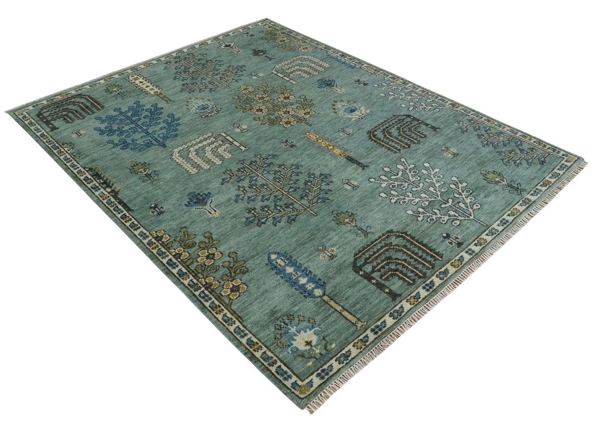 Tree of Life Green Traditional Hand Knotted Turkish Design Multi Size Wool Area Rug