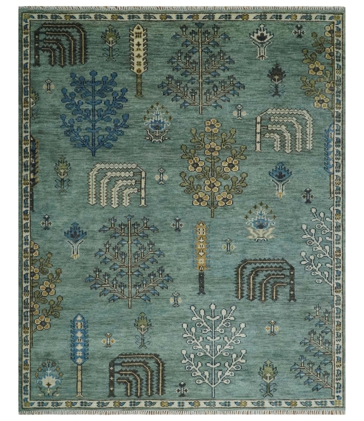 Tree of Life Green Traditional Hand Knotted Turkish Design Multi Size Wool Area Rug