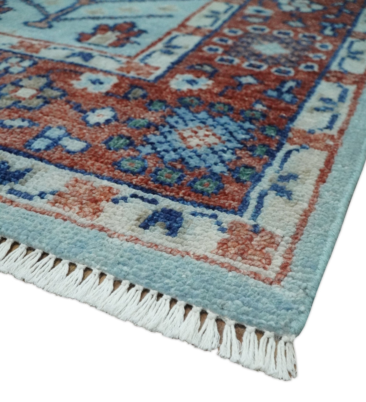 Tree of Life Hand Knotted Blue and Rust Oushak Custom Made Wool Rug