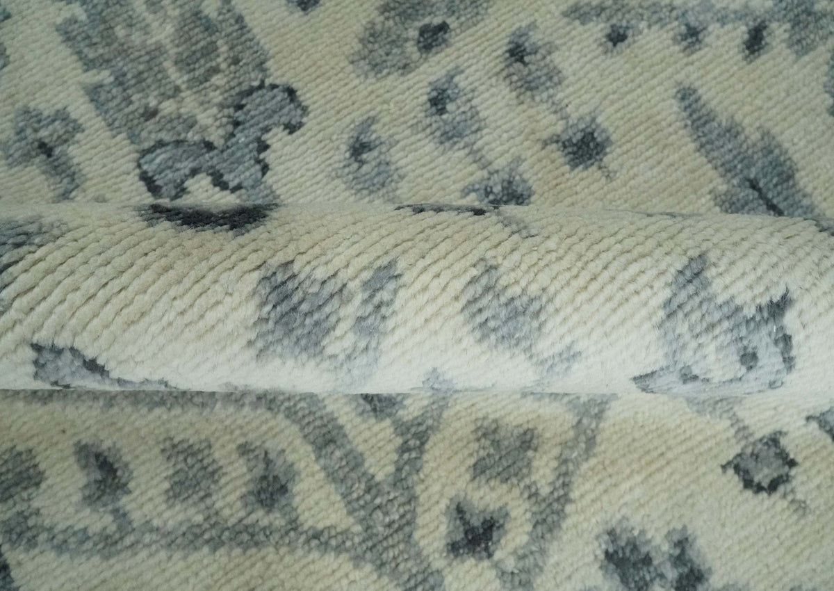 Tree of Life Hand Knotted Ivory and Charcoal Traditional Oushak Custom Made Wool Rug