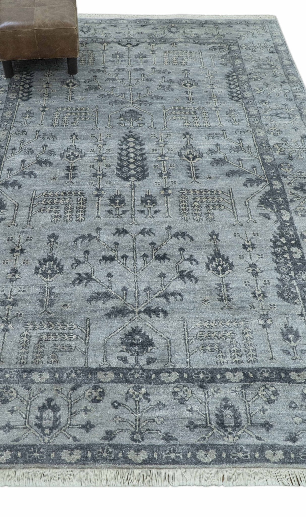 Tree of Life Silver And Gray 6x9 Hand Knotted Bamboo Silk Area Rug
