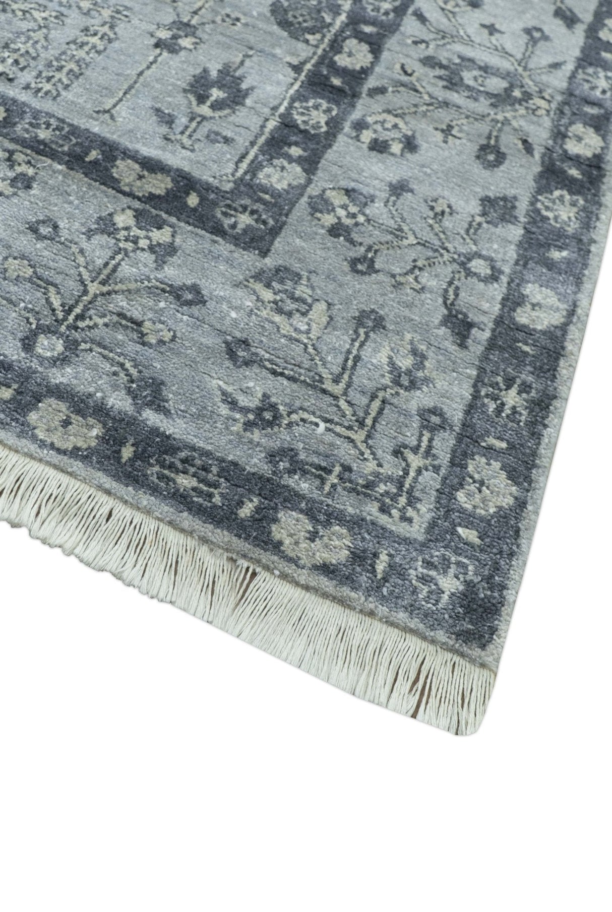 Tree of Life Silver And Gray 6x9 Hand Knotted Bamboo Silk Area Rug