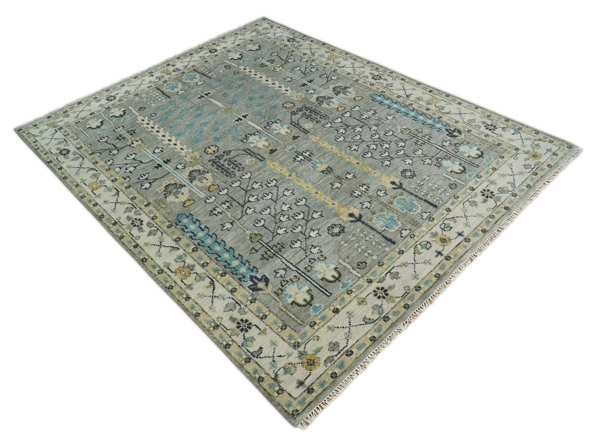 Tree of life Silver and Ivory Hand Knotted Traditional Multi Size Wool Area Rug