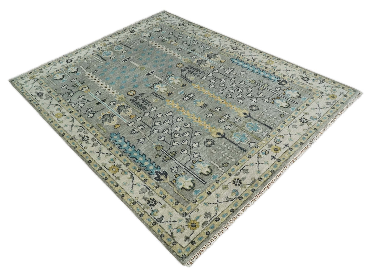 Tree of life Silver and Ivory Hand Knotted Traditional Multi Size Wool Area Rug