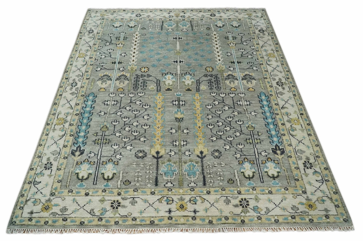 Tree of life Silver and Ivory Hand Knotted Traditional Multi Size Wool Area Rug