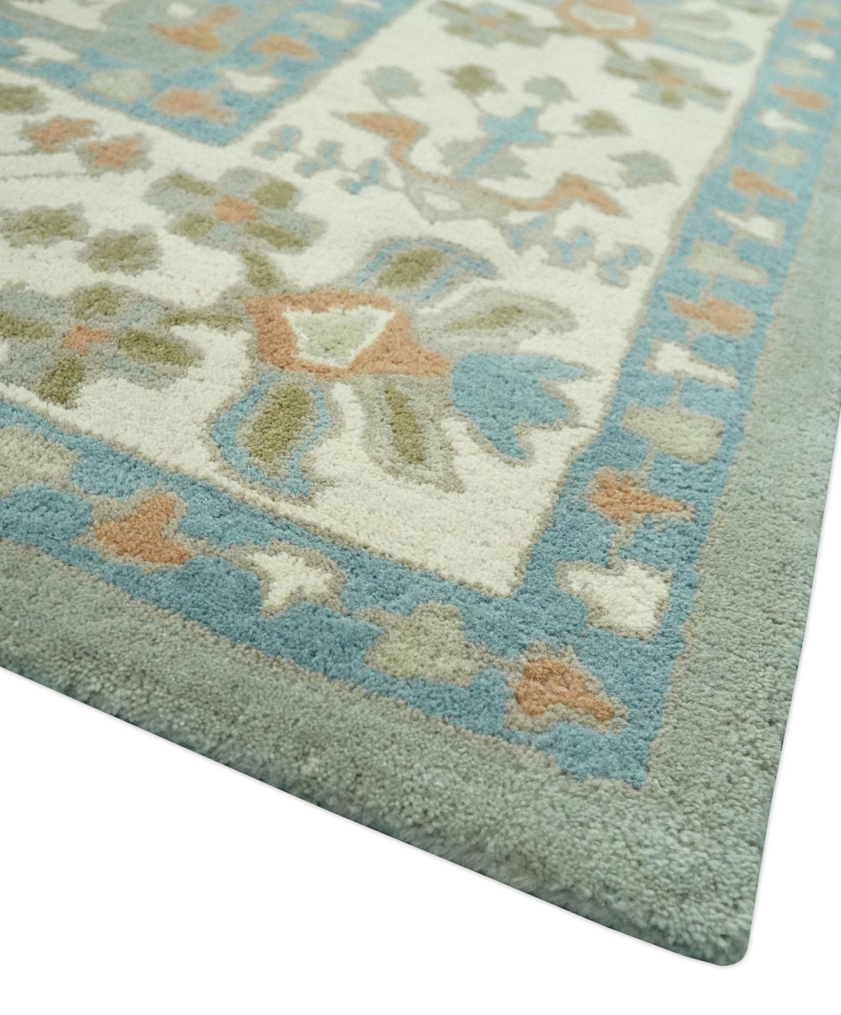 Tree of life Traditional Floral Gray, Beige, Green and Dark Peach Hand Tufted wool Area Rug