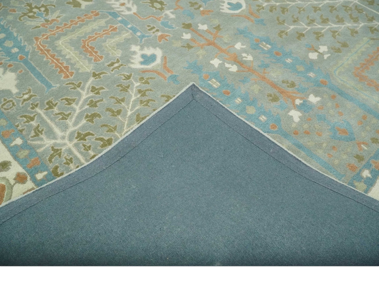 Tree of life Traditional Floral Gray, Beige, Green and Dark Peach Hand Tufted wool Area Rug