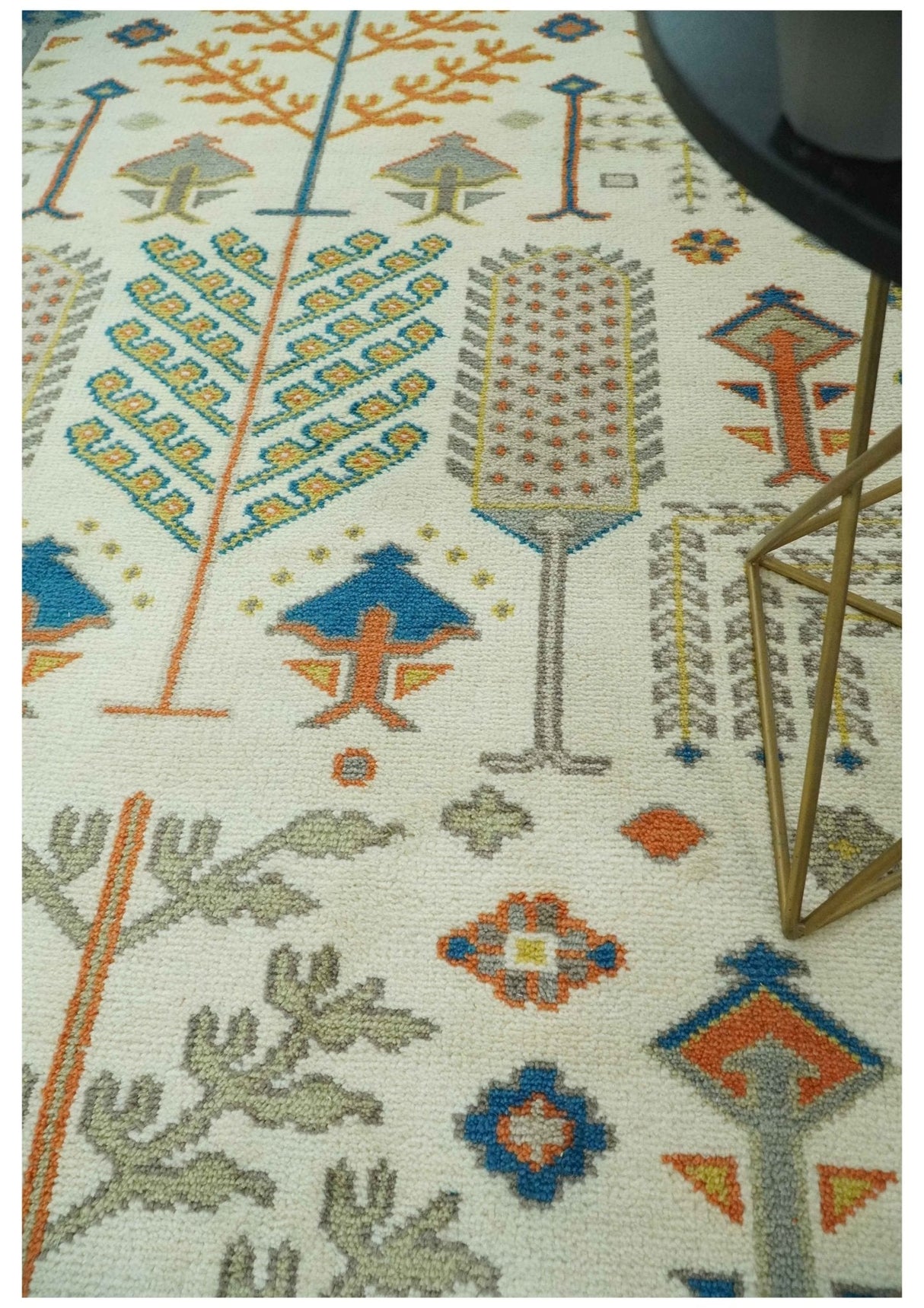 Tree of life Traditional Floral Ivory, Blue and Rust Hand Knotted Multi Size Wool Area Rug