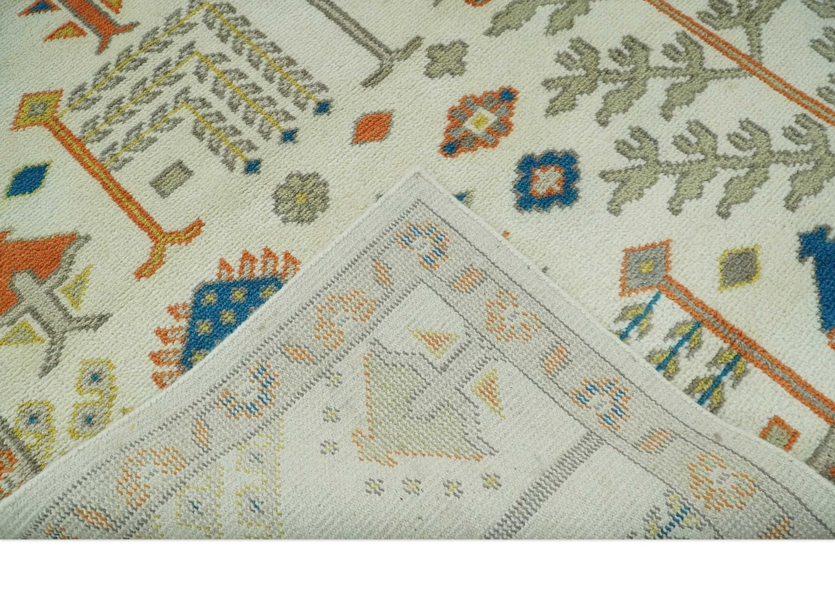 Tree of life Traditional Floral Ivory, Blue and Rust Hand Knotted Multi Size Wool Area Rug