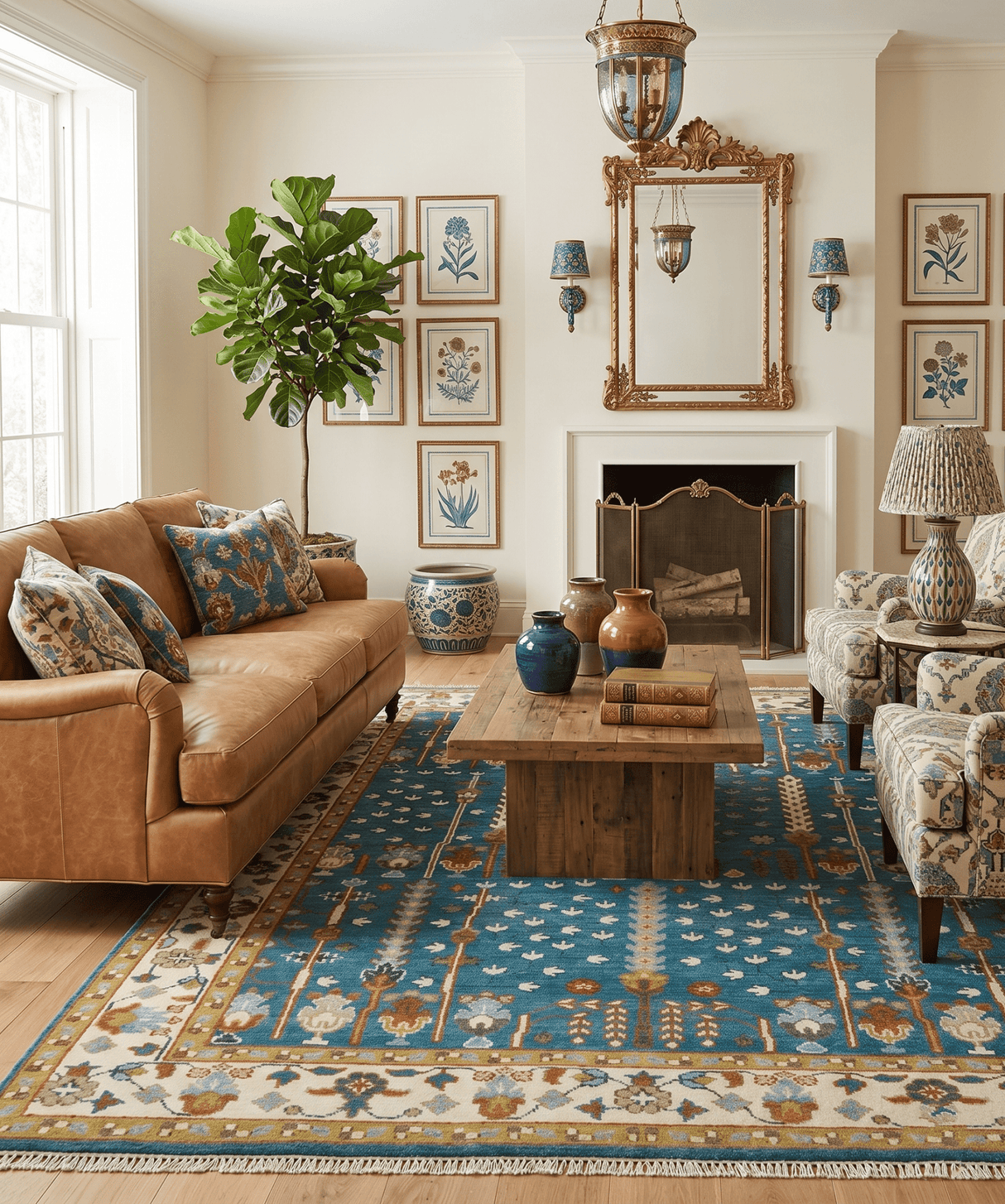 Tree of Life Traditional Hand Knotted Teal Blue and Ivory Custom Made Wool Area Rug