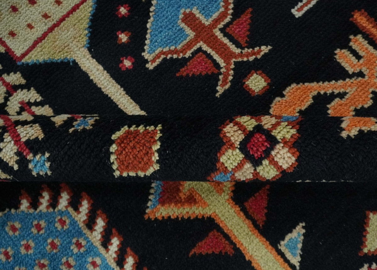 Tree of life Vibrant colorful Black, Beige, Peach and Blue Hand Knotted Traditional Oushak Custom Made wool area Rug