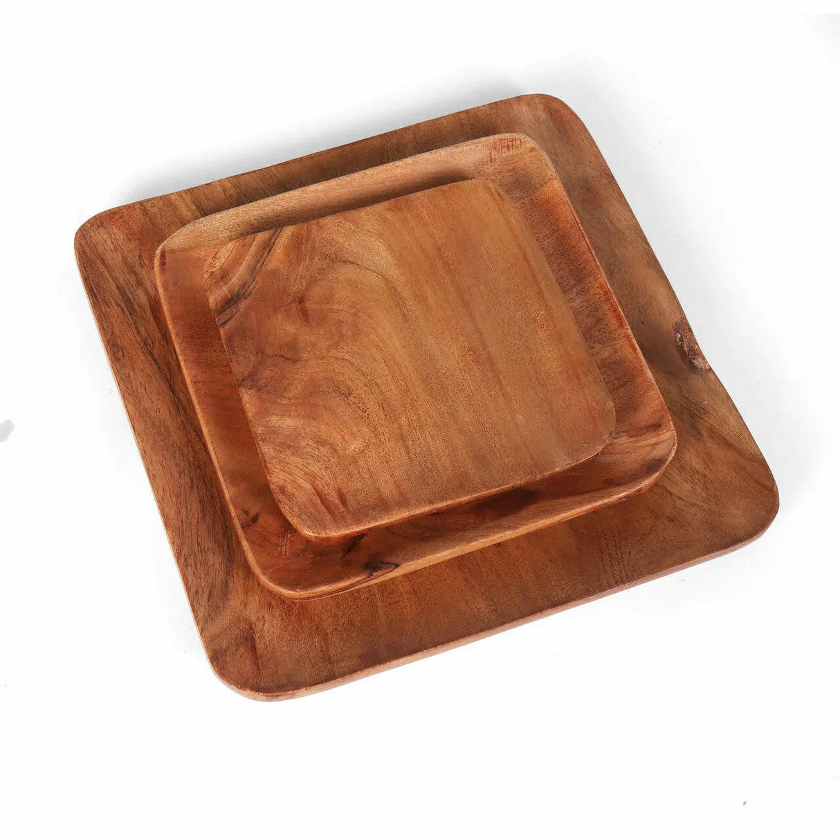 Tressa Acacia Wood Square Plates (Set of 3)-wooden platter-Parc Decor