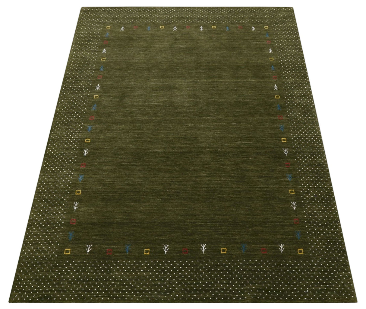 Tribal Border Design Hand Loomed Wool Area Rug