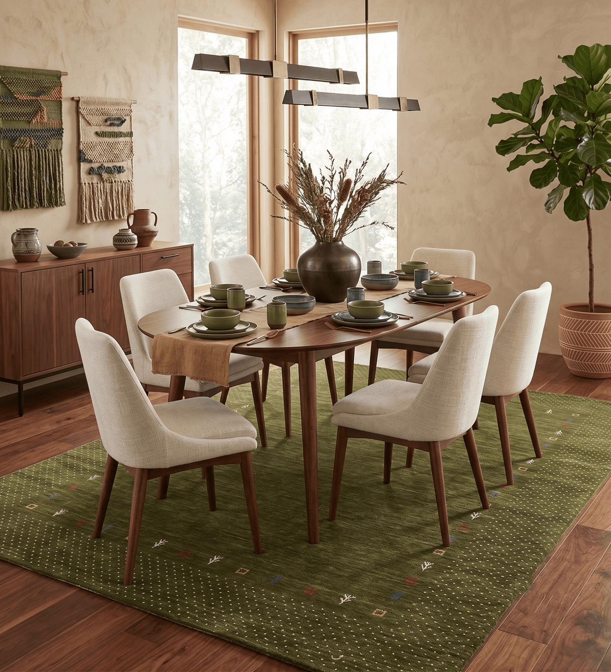 Tribal Border Design Hand Loomed Wool Area Rug