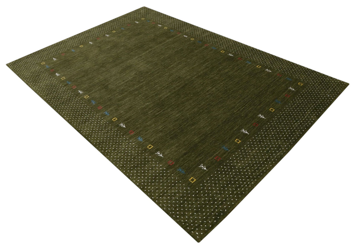 Tribal Border Design Hand Loomed Wool Area Rug