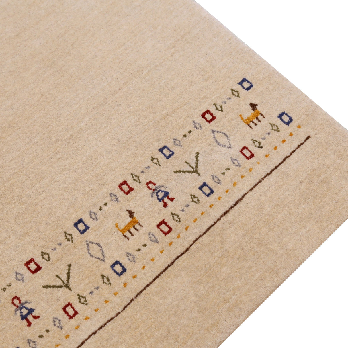 Tribal Border Ivory Design Hand Loomed Wool Area Rug