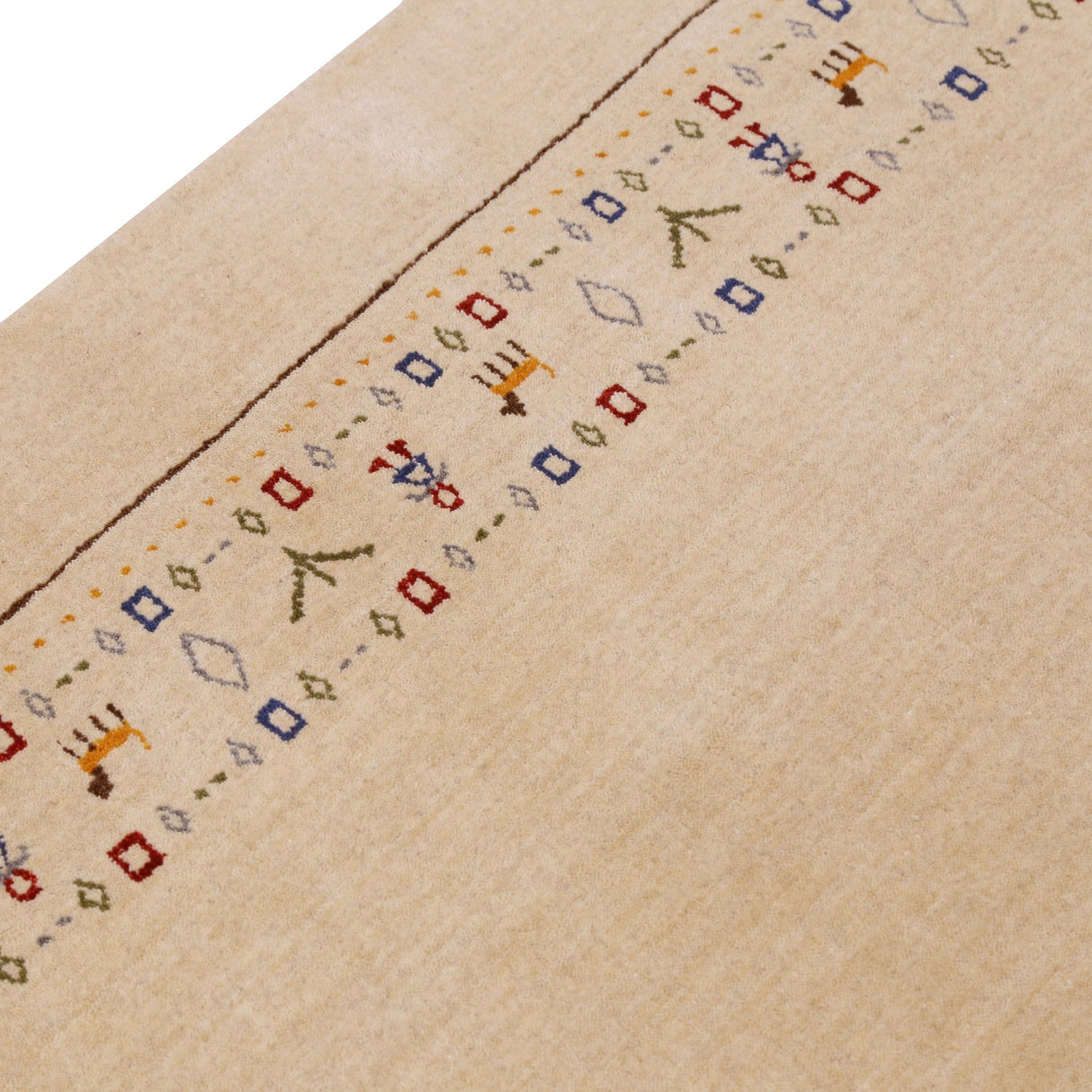 Tribal Border Ivory Design Hand Loomed Wool Area Rug
