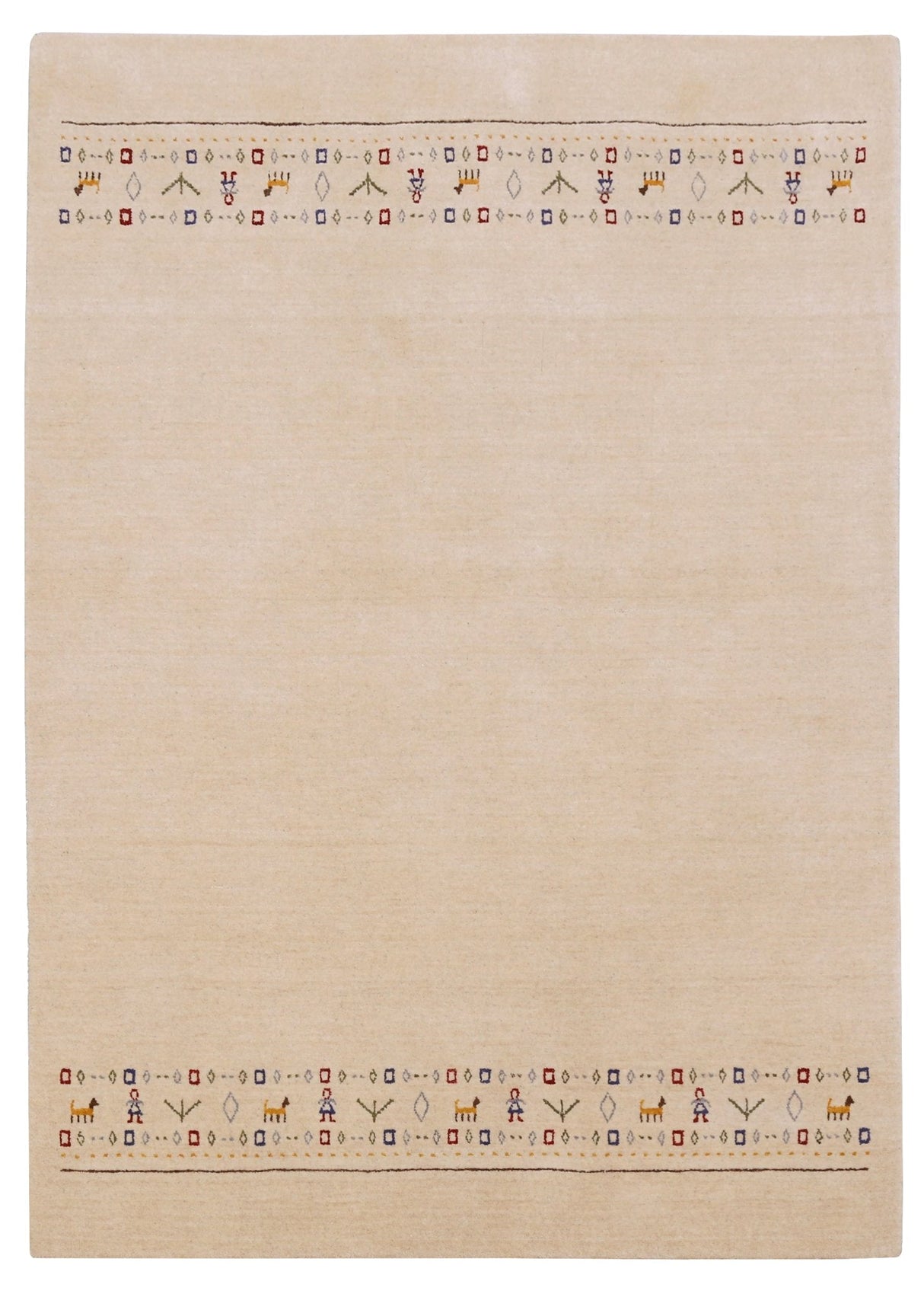 Tribal Border Ivory Design Hand Loomed Wool Area Rug