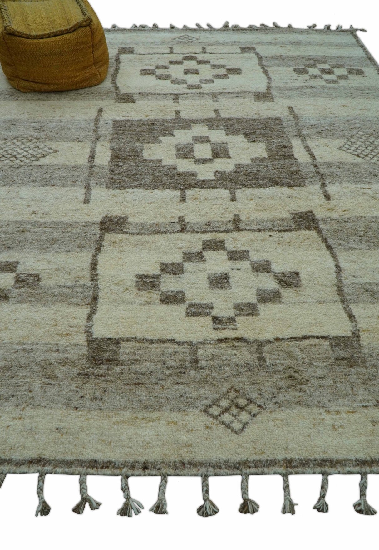 Tribal Custom Made Contemporary Beige Hand knotted Wool Area Rug