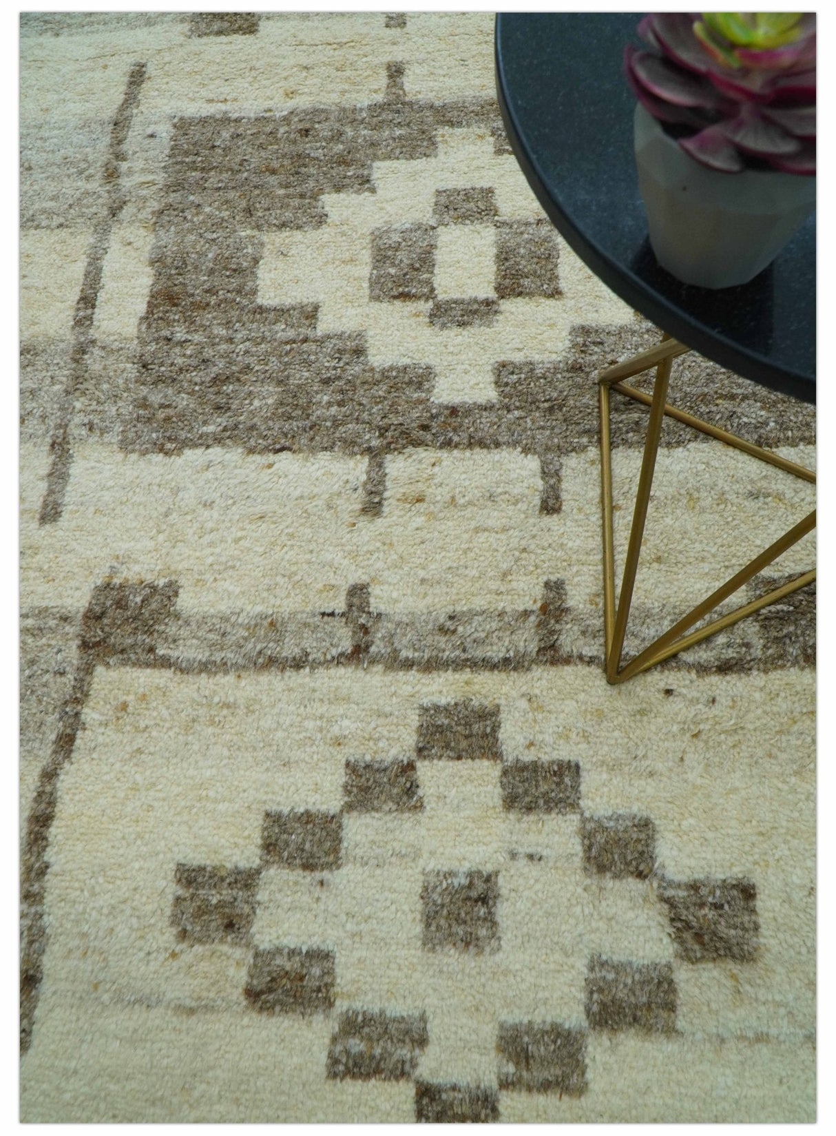 Tribal Custom Made Contemporary Beige Hand knotted Wool Area Rug