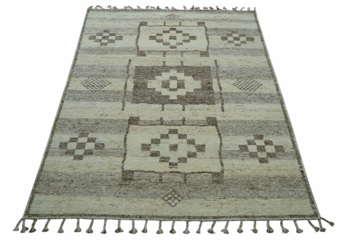 Tribal Custom Made Contemporary Beige Hand knotted Wool Area Rug